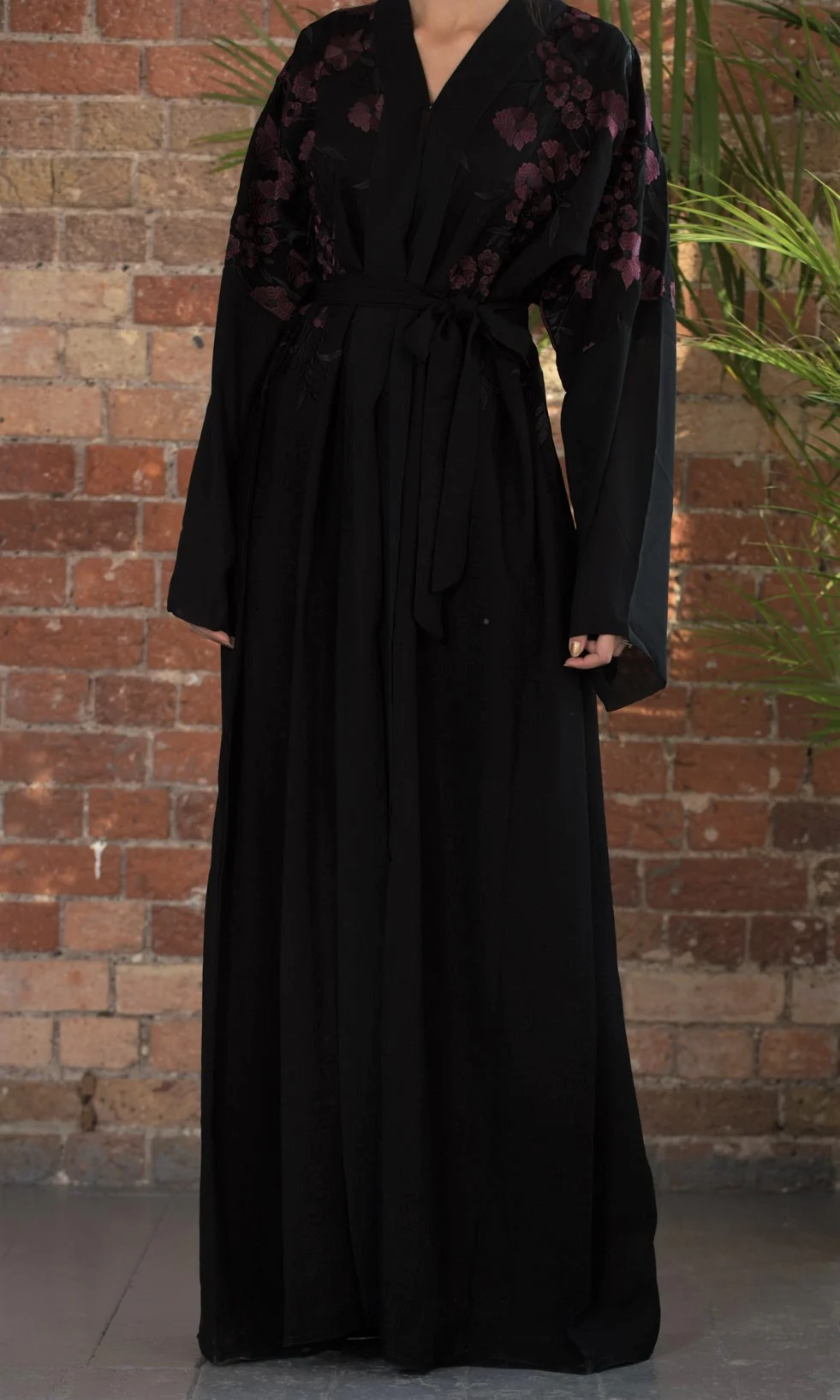Burgundy Floral Abaya - Image 3