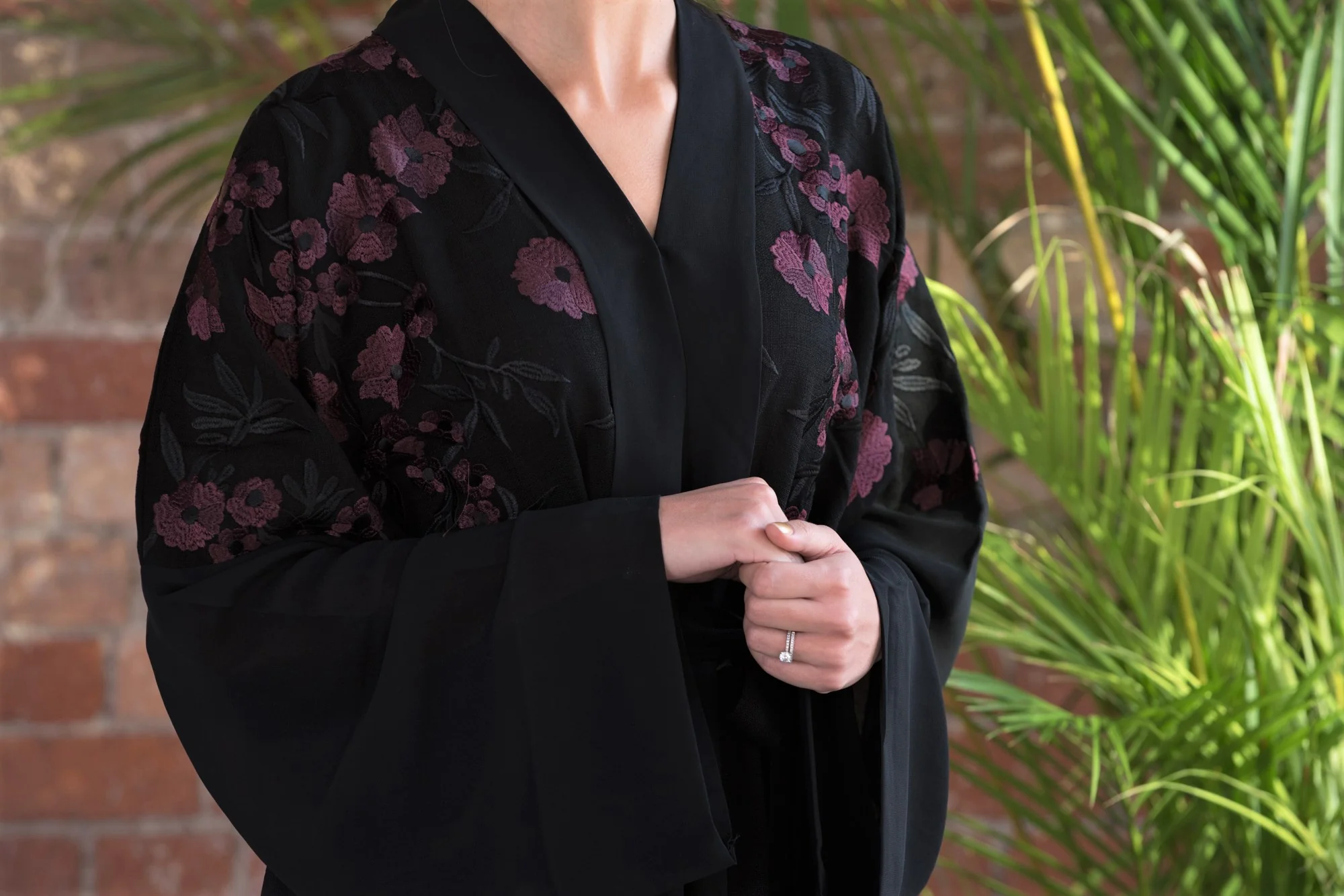 Burgundy Floral Abaya - Image 4
