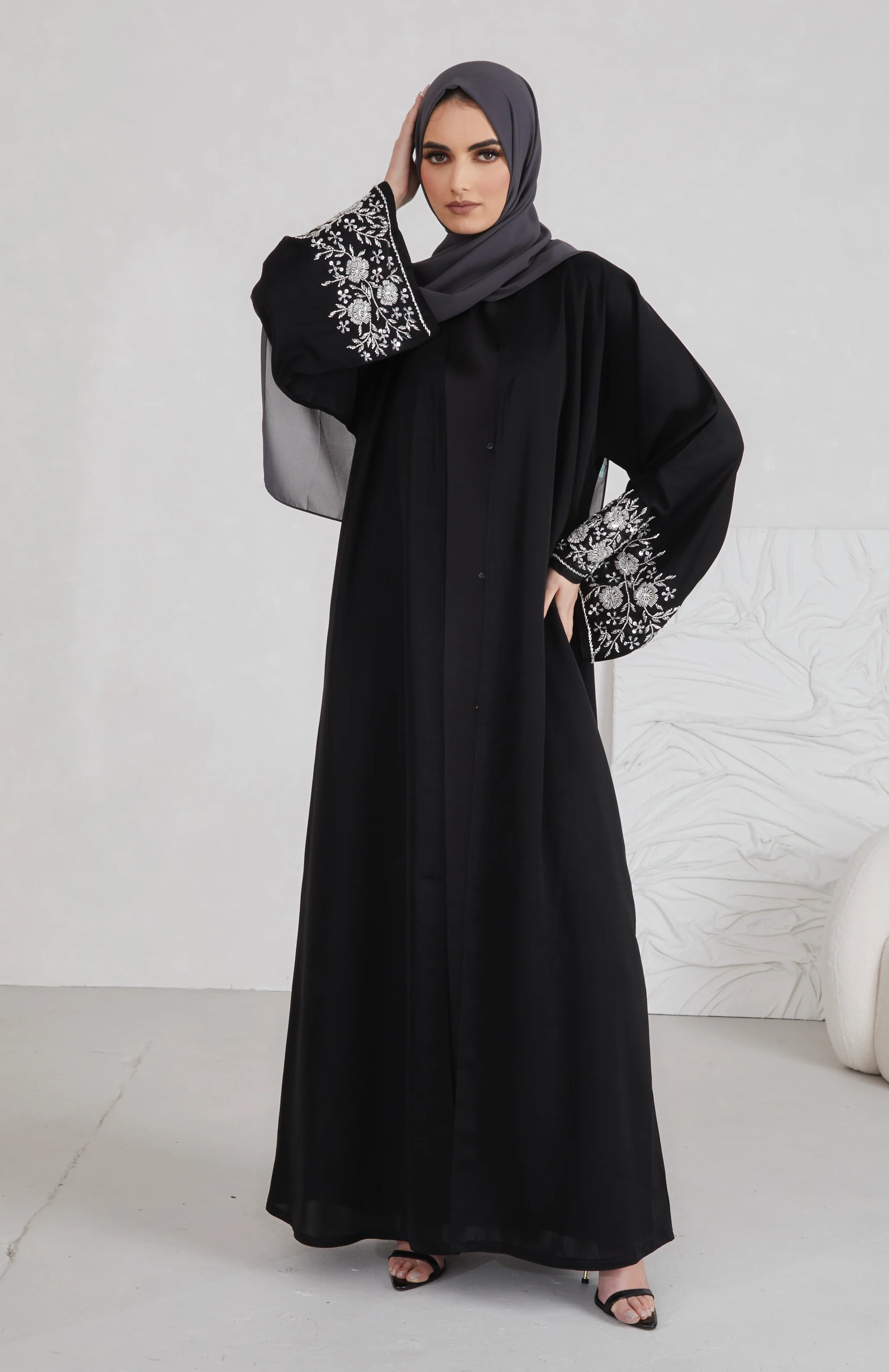 Haya Embellished Sleeve Abaya - Image 3