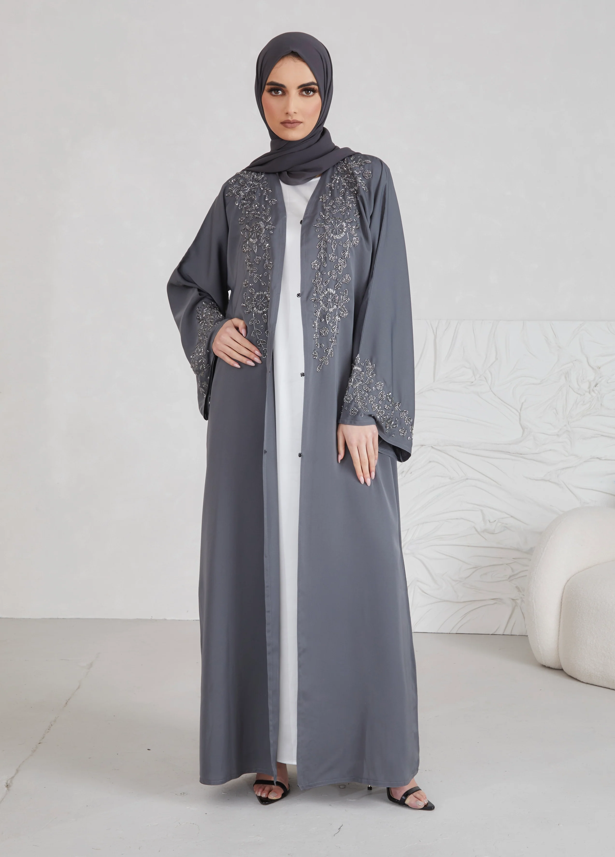 Malak Abaya - Grey - Image 3