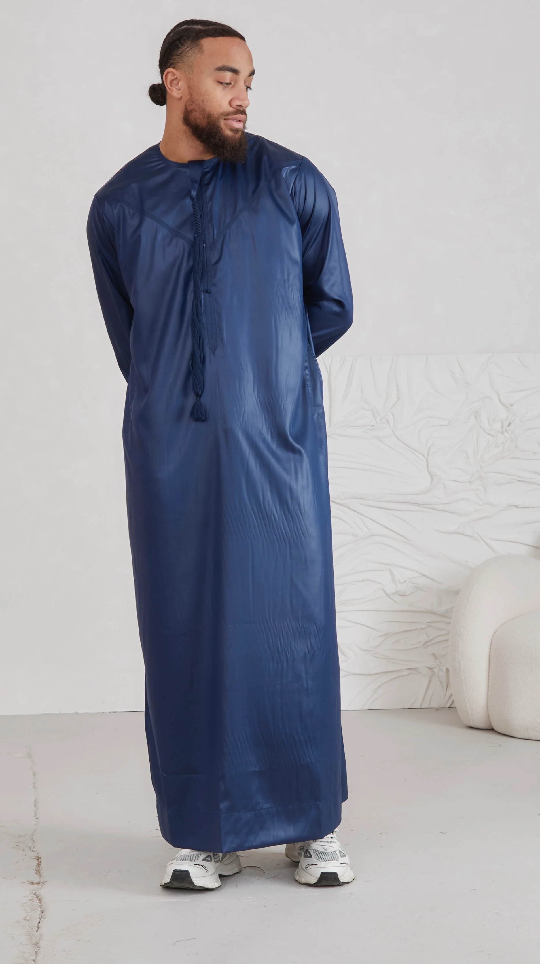 Men's Emirati Thobe - Navy - Image 3