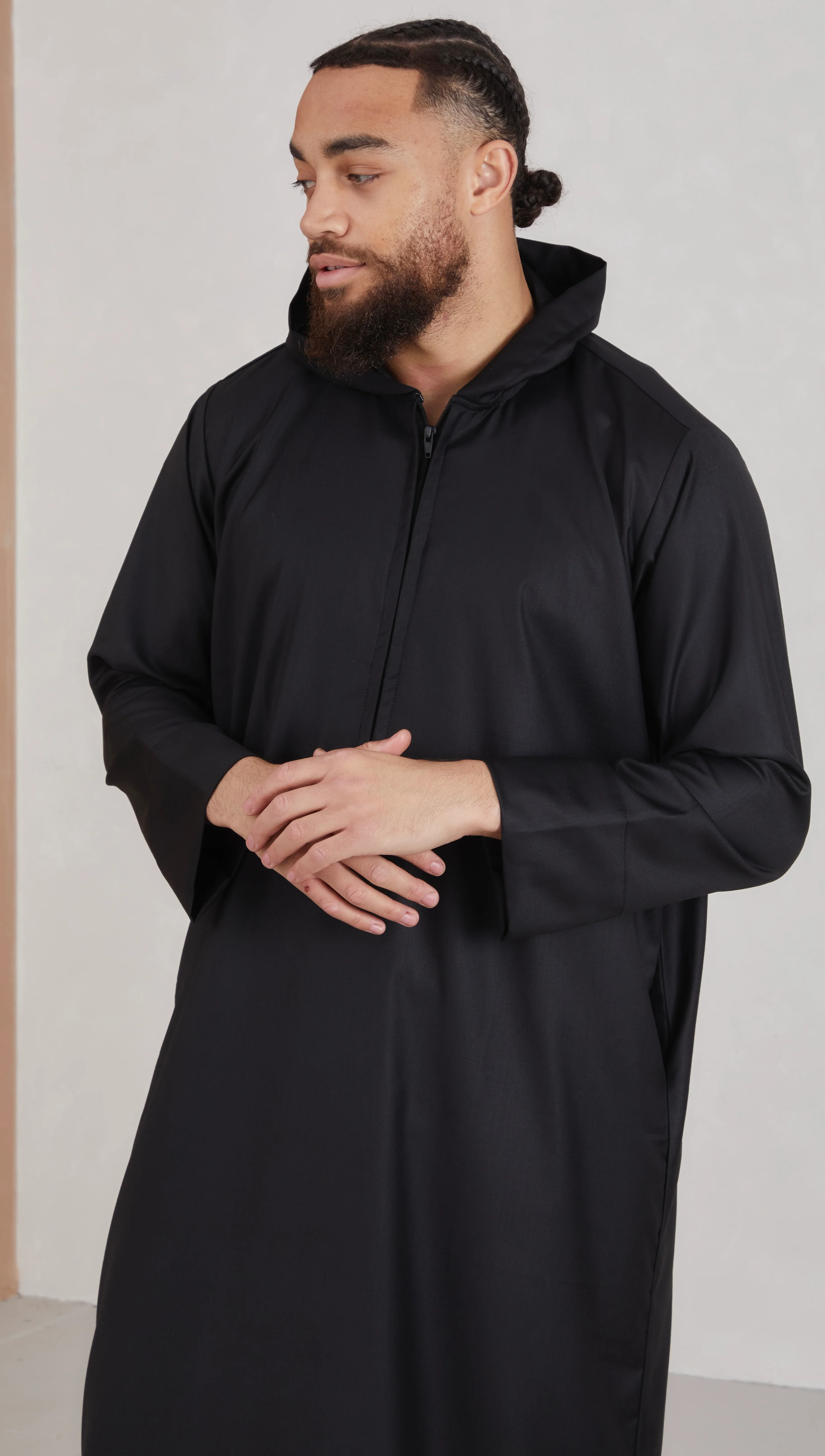 Men's Hooded Thobe - Black - Image 3