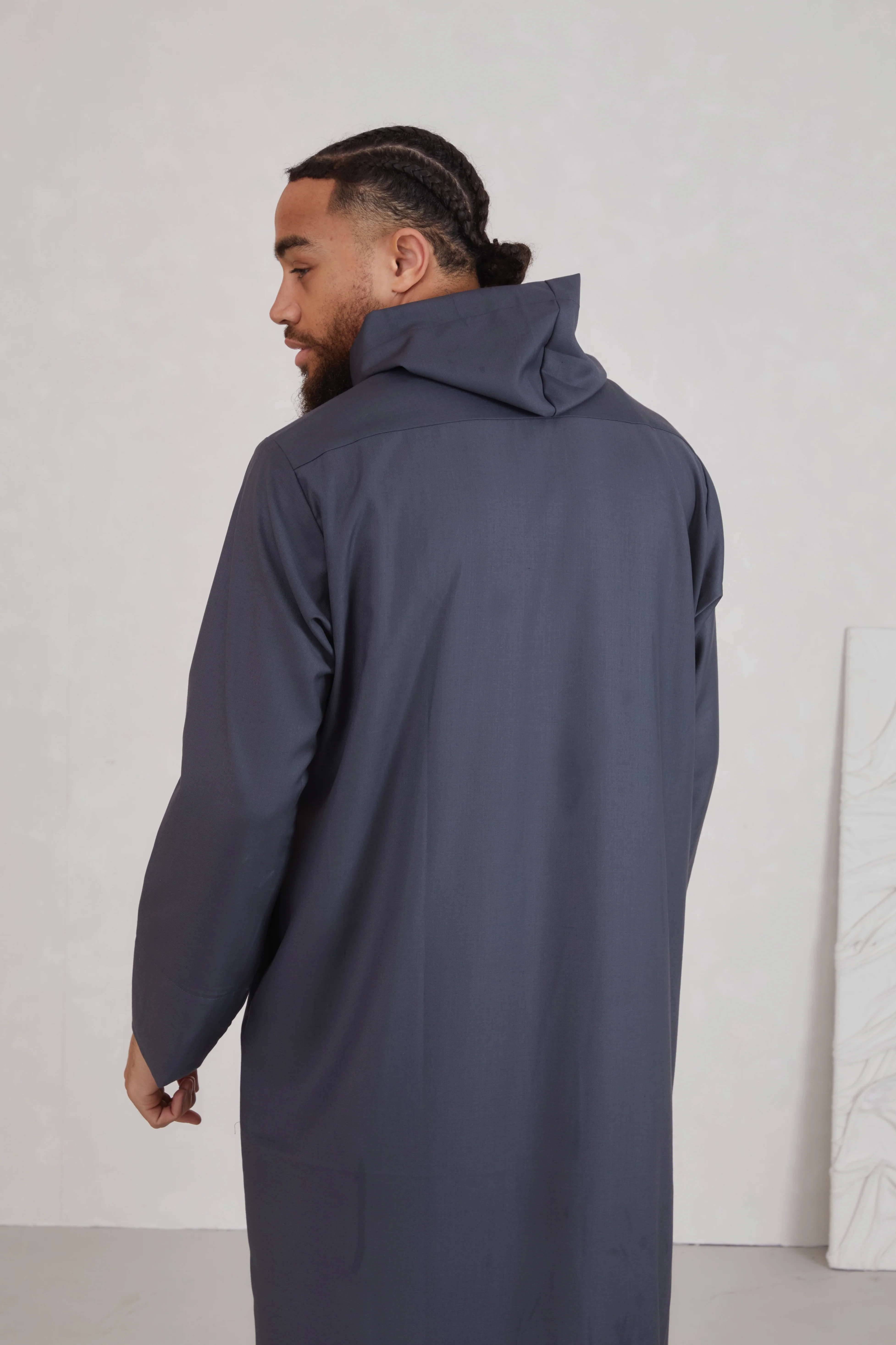 Men's Hooded Thobe - Grey - Image 4