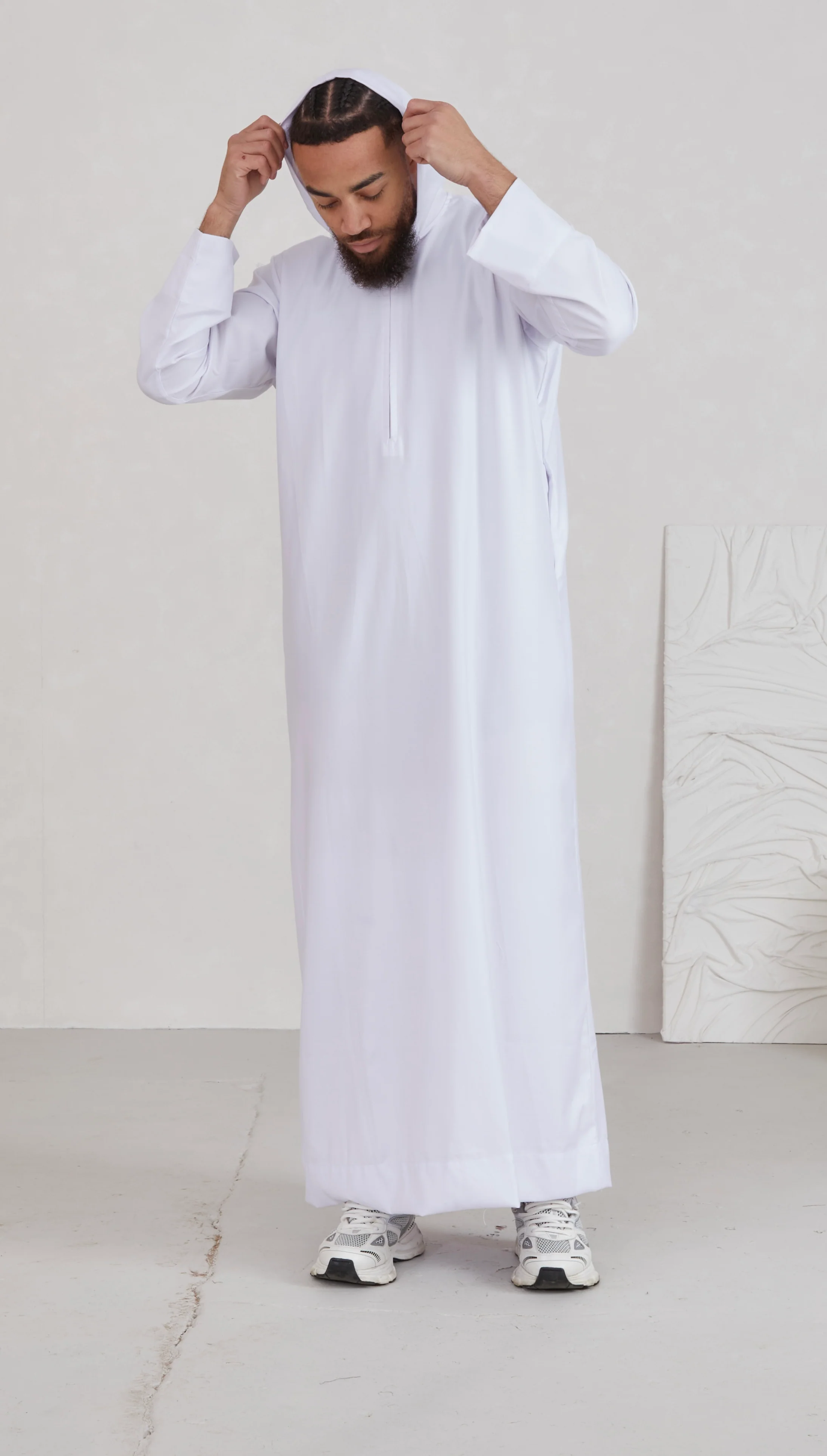 Men's Hooded Thobe - White - Image 3