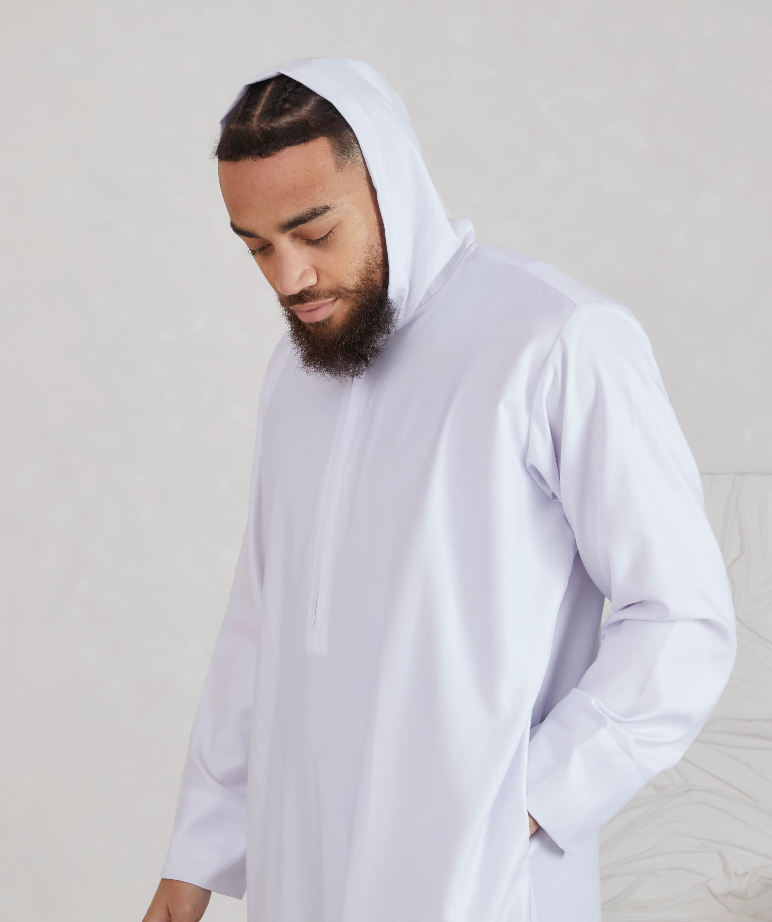 Men's Hooded Thobe - White - Image 5