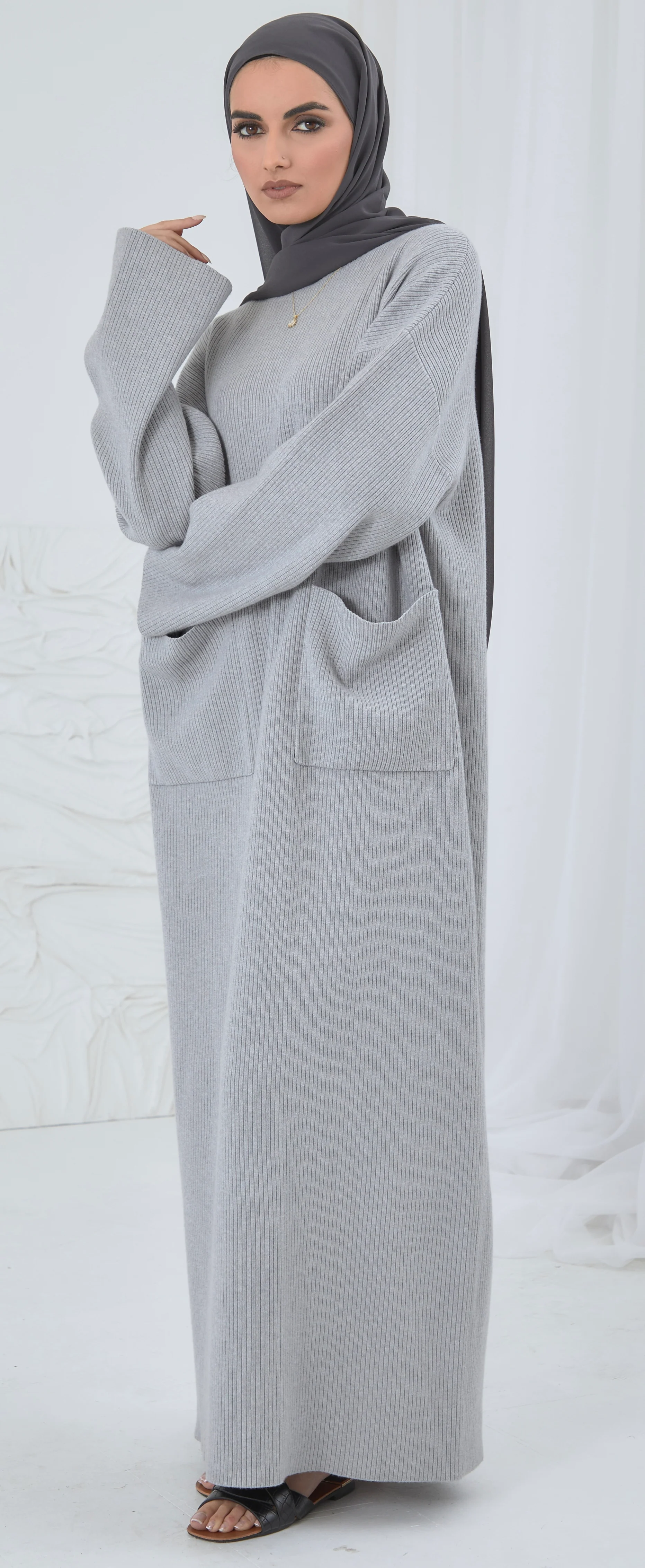 Modest Jumper Dress - Grey - Image 3
