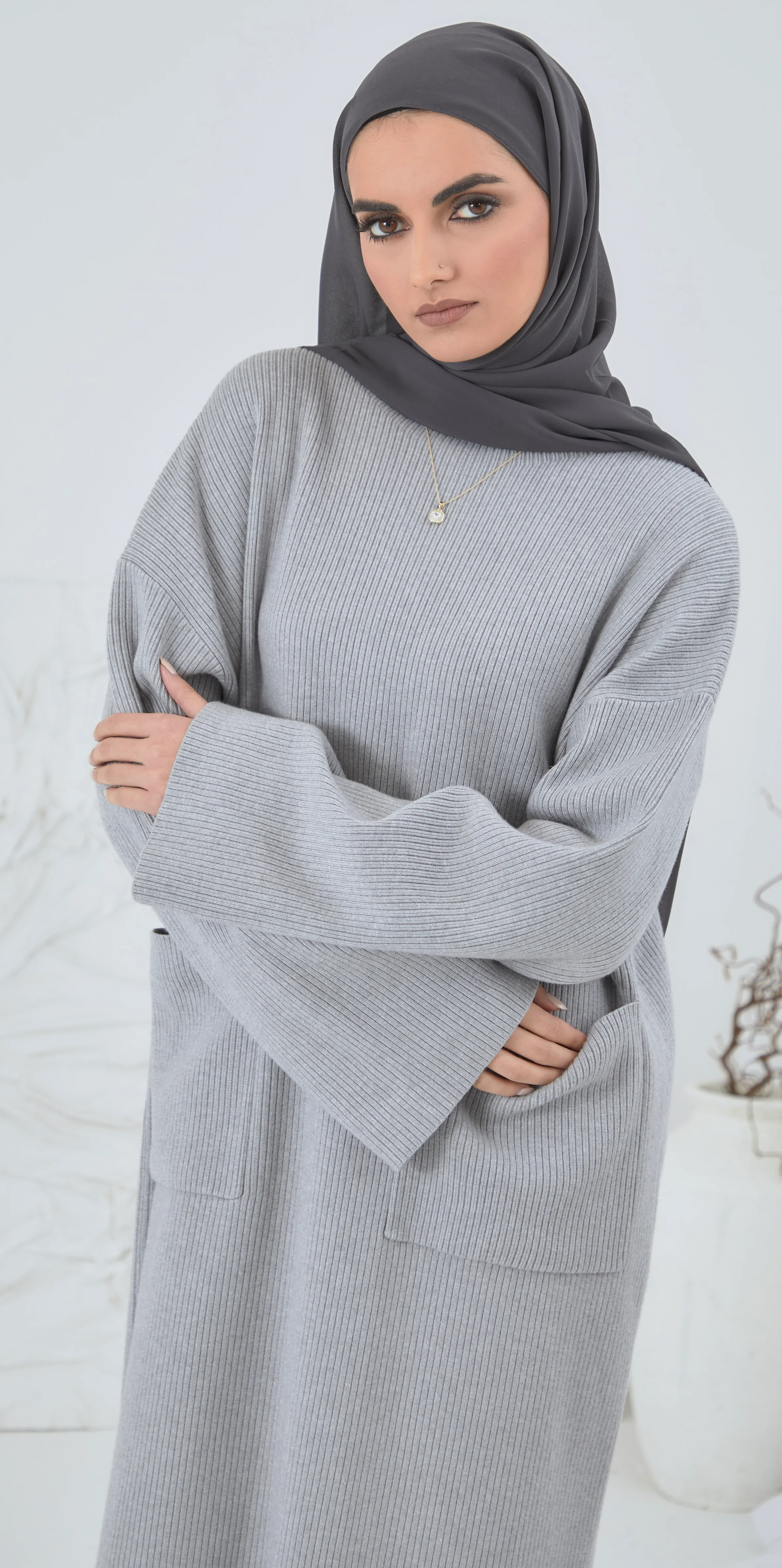 Modest Jumper Dress - Grey - Image 4