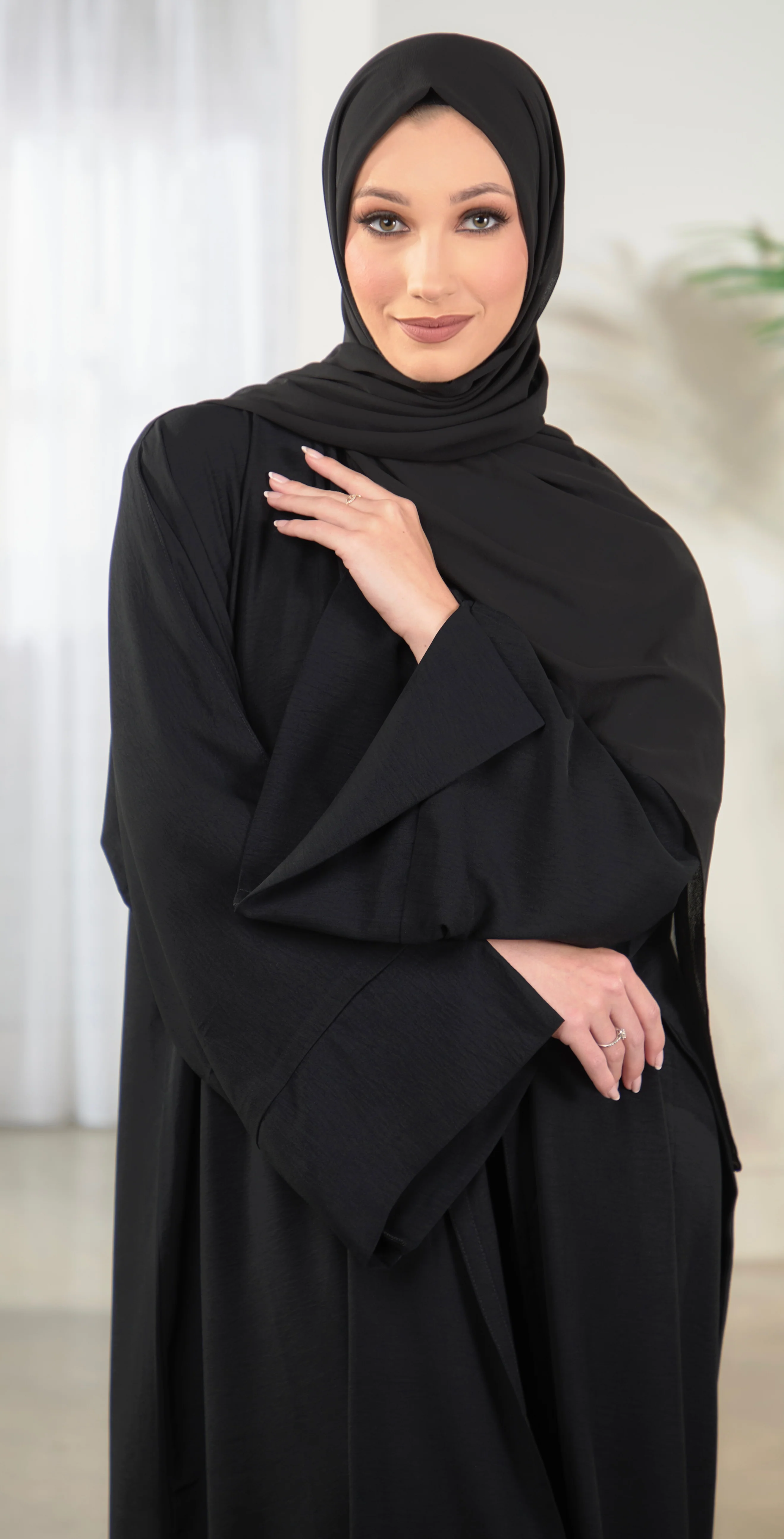 Open Abaya With Matching Hijab - Black - Image 3