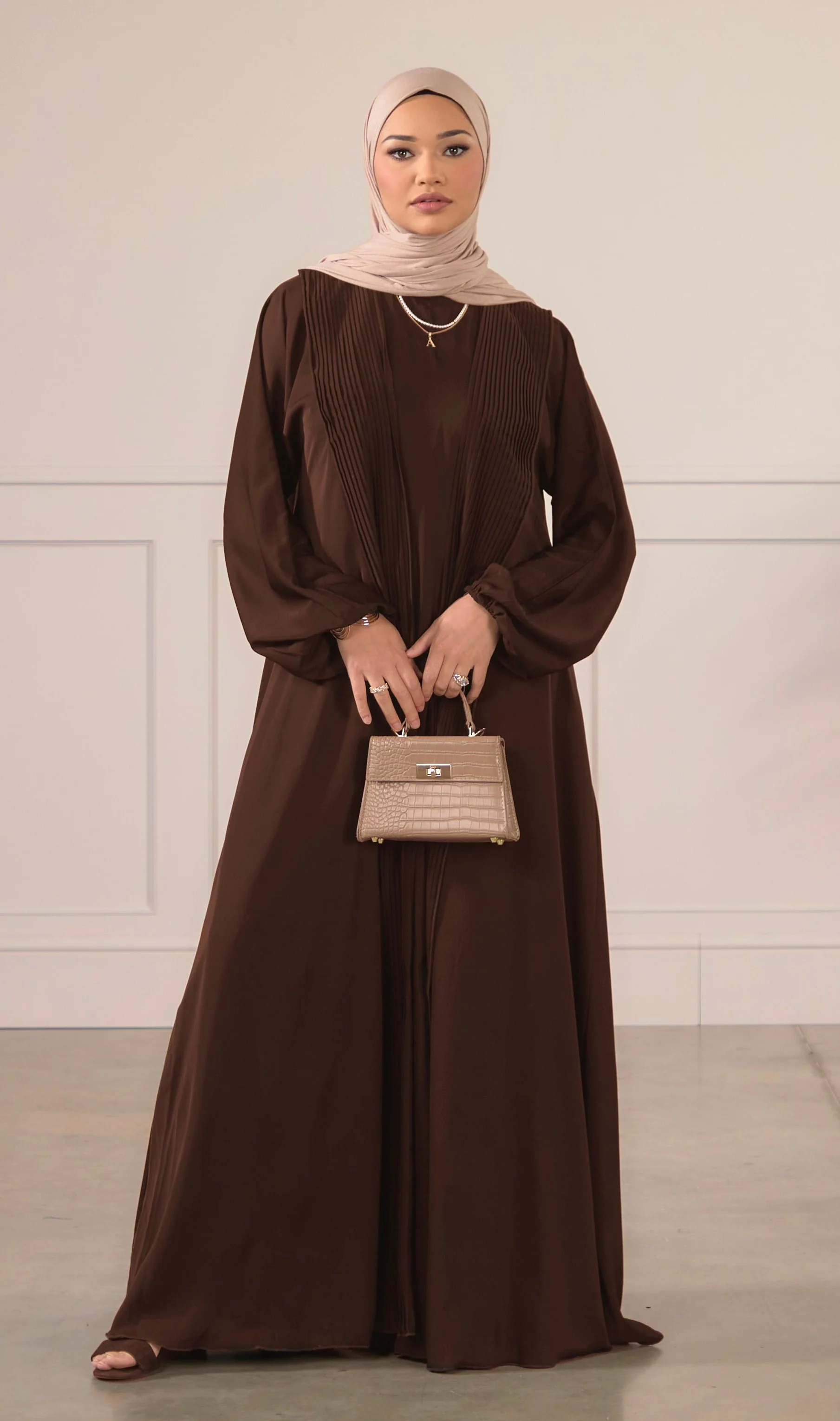 Pleat Abaya Set - Walnut - Image 2